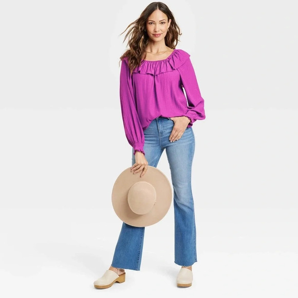 ✨NWT Target Knox Rose Purple Puff Sleeve Ruffle Neck Peasant Blouse Top Size XXL - Picture 7 of 12